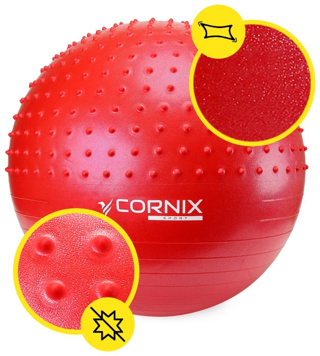 М'яч для фітнесу (фітбол) Cornix 55 см напівмасажний Anti-Burst XR-0462 Red