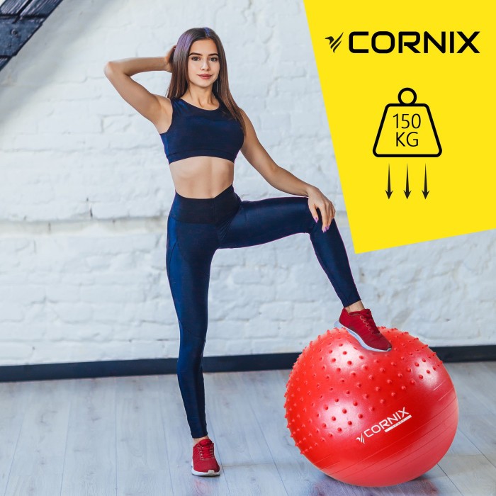 М'яч для фітнесу (фітбол) Cornix 55 см напівмасажний Anti-Burst XR-0462 Red