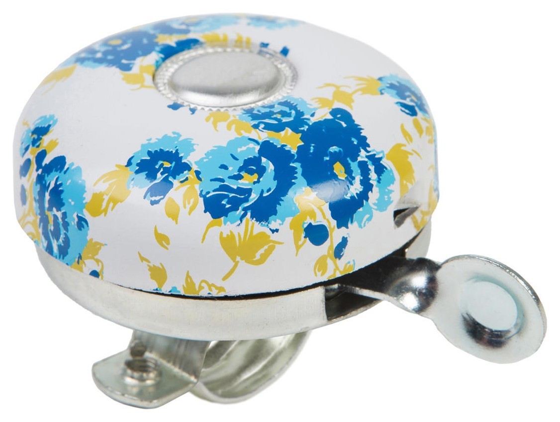 Звонок велосипедный VLT белый с синими цветами 58mm