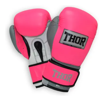 Перчатки боксерские THOR TYPHOON 16oz / кожа / розово-бело-серые