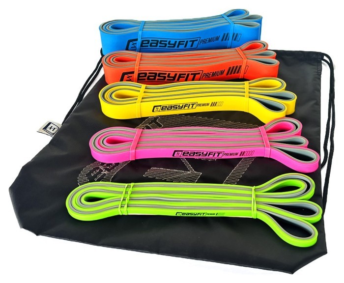 Набор двухслойных резинок для подтяжки EasyFit Premium 2-63 кг (5 шт)