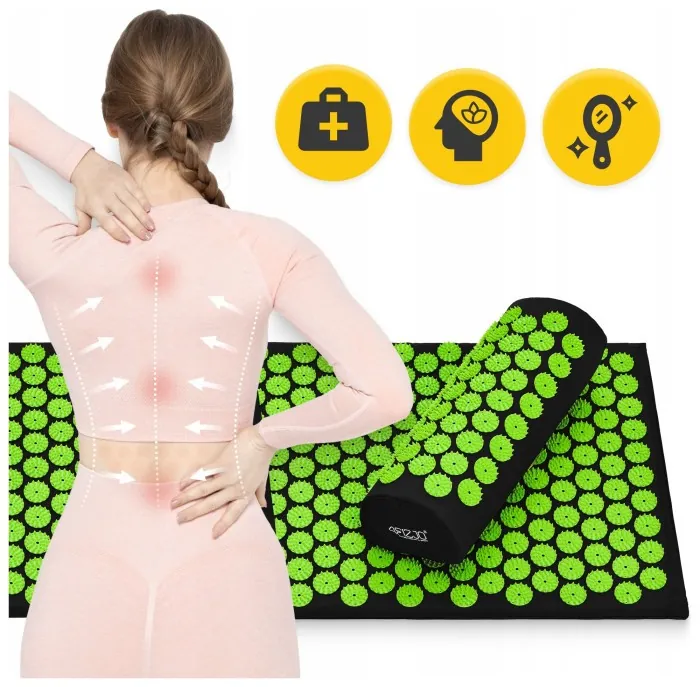 Килимок акупунктурний з валиком 4FIZJO Classic Mat XL Аплікатор Кузнєцова Black/Green (P-5907222931769)