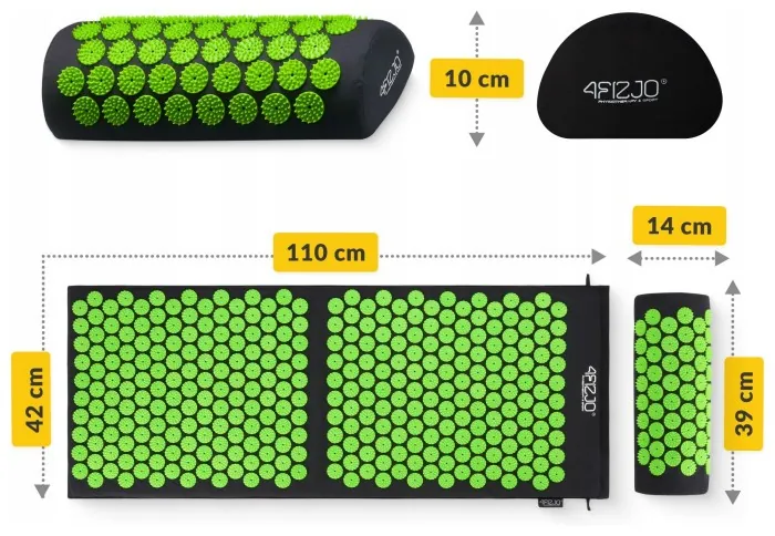 Килимок акупунктурний з валиком 4FIZJO Classic Mat XL Аплікатор Кузнєцова Black/Green (P-5907222931769)