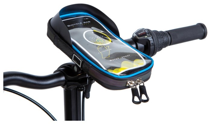 Велосумка на кермо водовідштовх. матеріал BRAVVOS SJ-001 чорний з синiм з відділенням для смартфона AM (брендоване пакування), укр, укр