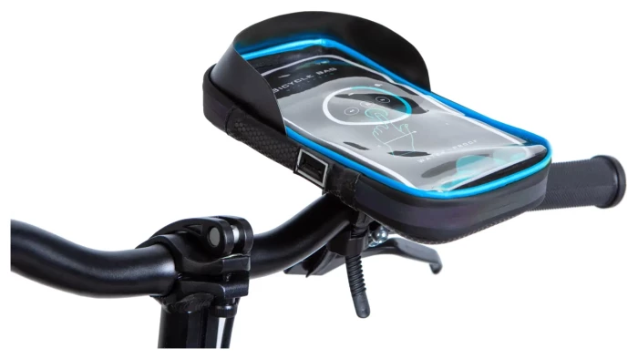 Велосумка на кермо водовідштовх. матеріал BRAVVOS SJ-001 чорний з синiм з відділенням для смартфона AM (брендоване пакування)