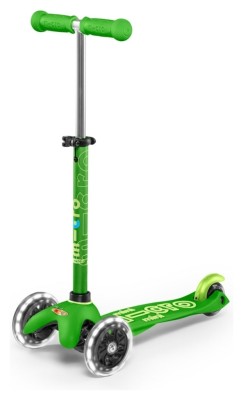 Самокат MICRO серии "Mini Deluxe LED" - ЗЕЛЕНЫЙ (до 50 кг, 3-х колесный, свет)