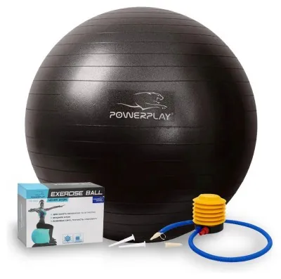 М'яч для фітнесу (фітбол) PowerPlay 4001 Ø65 cm Gymball Чорний + помпа