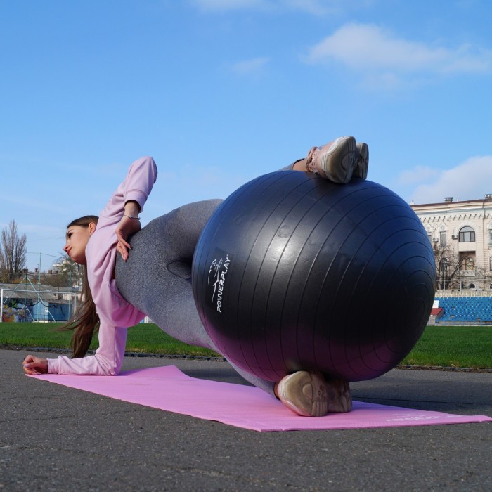 М'яч для фітнесу (фітбол) PowerPlay 4001 Ø65 cm Gymball Чорний + помпа