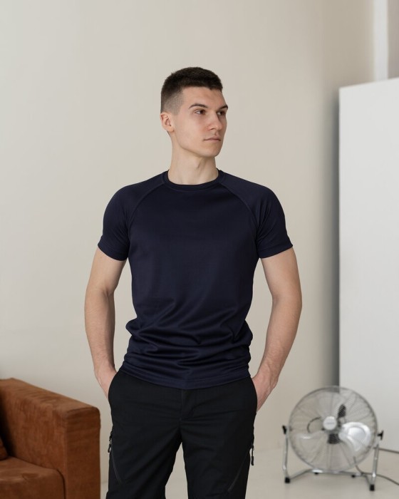 Тактична мілітарі футболка кулмакс темно-синя чоловіча Pobedov Ergo, укр, укр