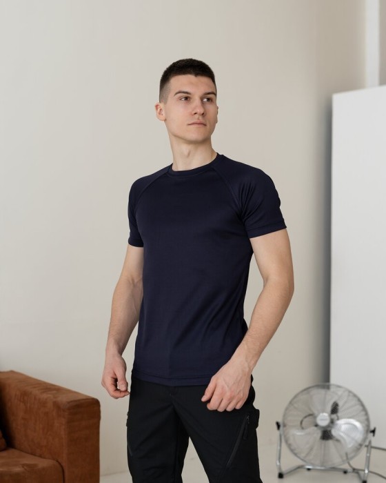 Тактична мілітарі футболка кулмакс темно-синя чоловіча Pobedov Ergo, укр, укр