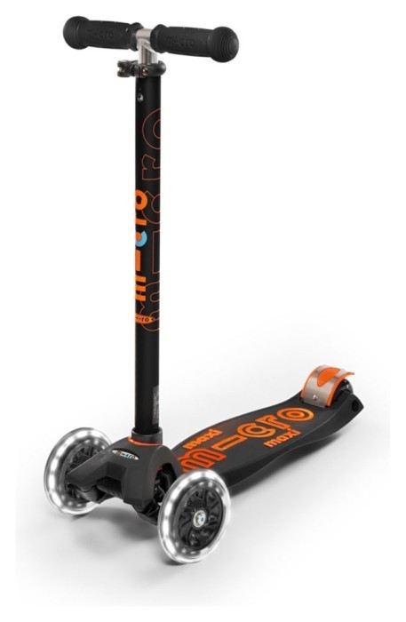 Самокат MICRO серії "Maxi Deluxe LED" – ЧОРНО-ПОМАРАНЧОВИЙ (до 50 kg, триколісний, світло)