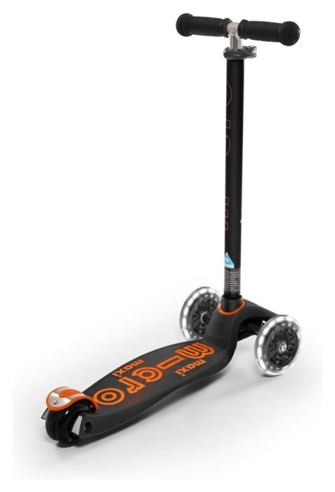 Самокат MICRO серії "Maxi Deluxe LED" – ЧОРНО-ПОМАРАНЧОВИЙ (до 50 kg, триколісний, світло)