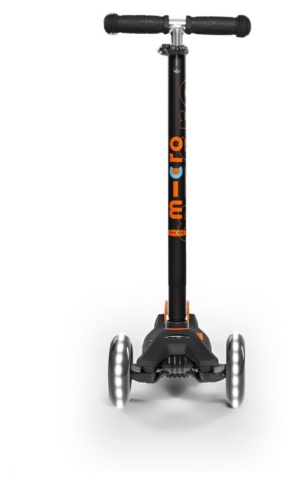 Самокат MICRO серії "Maxi Deluxe LED" – ЧОРНО-ПОМАРАНЧОВИЙ (до 50 kg, триколісний, світло)
