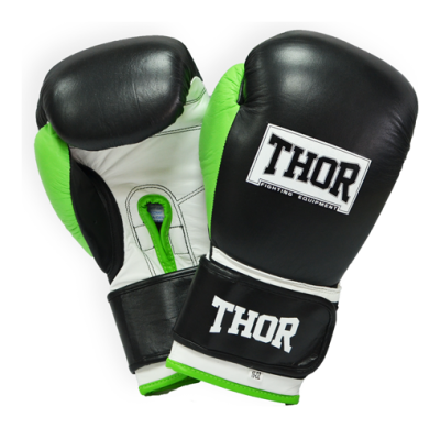 Рукавички боксерські THOR TYPHOON 16oz / шкіра / чорно-зелено-білі