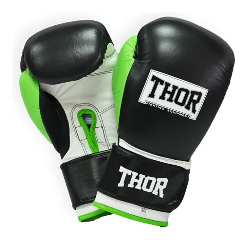 Рукавички боксерські THOR TYPHOON 16oz / шкіра / чорно-зелено-білі