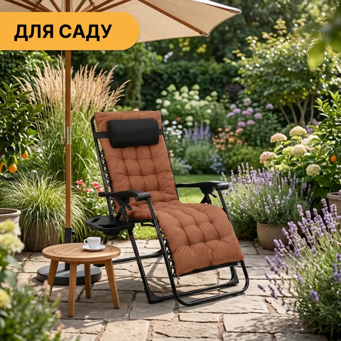Раскладное кресло шезлонг LEOBRO Zero Gravity Premium Brown (LB-ZGC-K2-BRN)