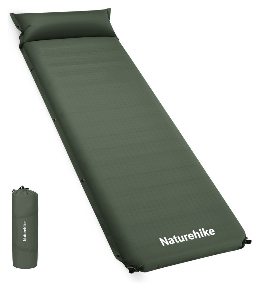 Матрац з подушкою ортопедичний одномісний  Naturehike CNK2450WS020, самонадувний, 200х63х10 см, темно-зелений, укр, укр