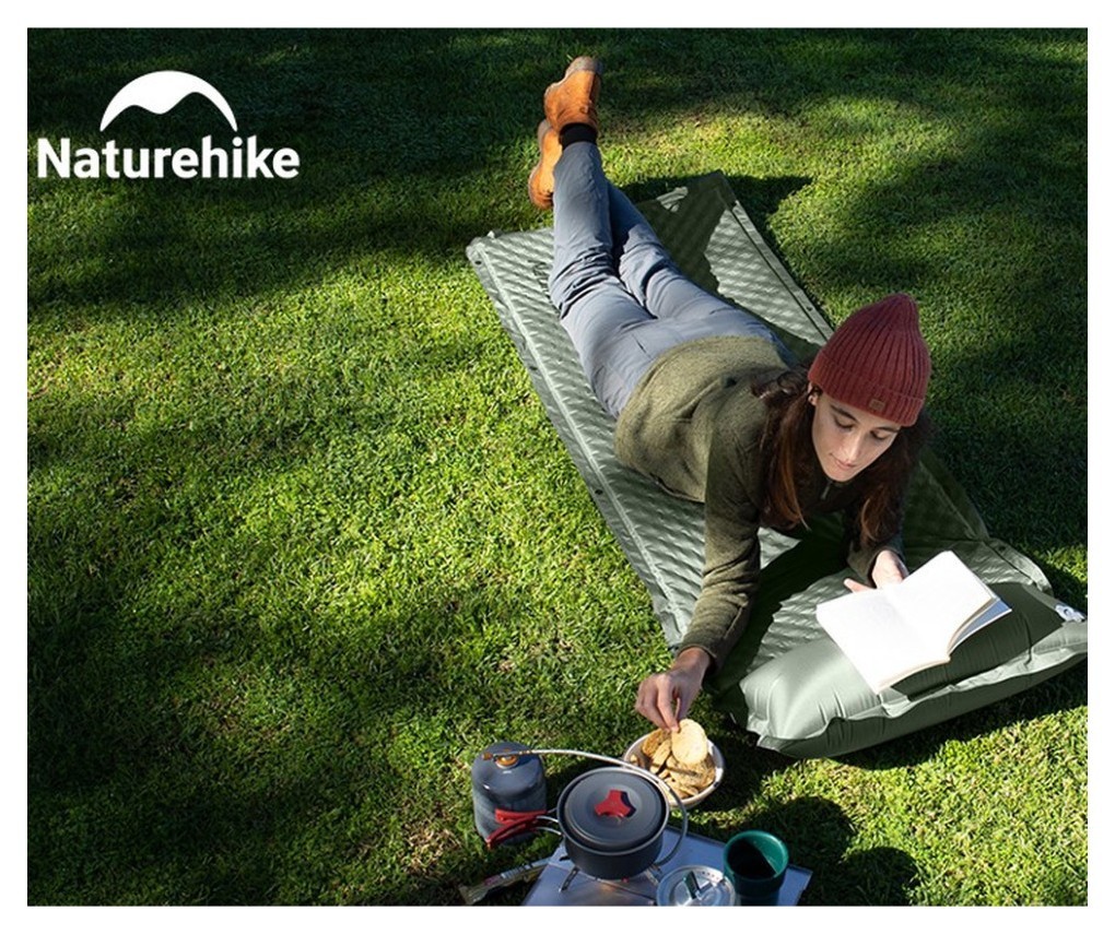 Матрац з подушкою ортопедичний одномісний  Naturehike CNK2450WS020, самонадувний, 200х63х10 см, темно-зелений, укр, укр