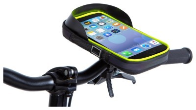 Велосумка на кермо водовідштовх. матеріал BRAVVOS SJ-001 чорний з салатним з відділенням для смартфона AM (брендоване пакування)