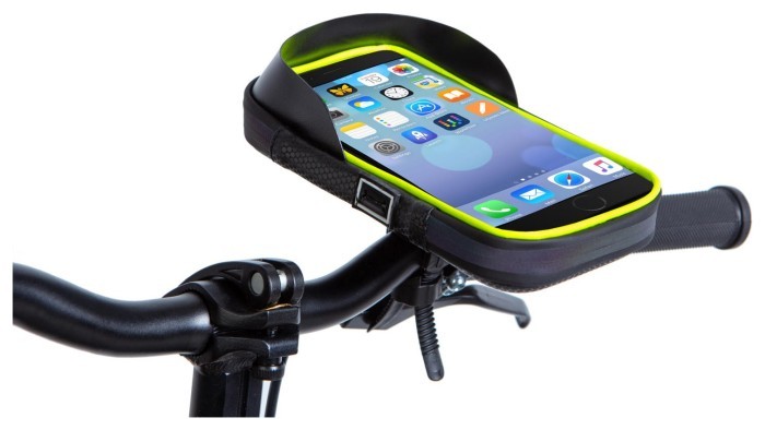 Велосумка на кермо водовідштовх. матеріал BRAVVOS SJ-001 чорний з салатним з відділенням для смартфона AM (брендоване пакування), укр, укр