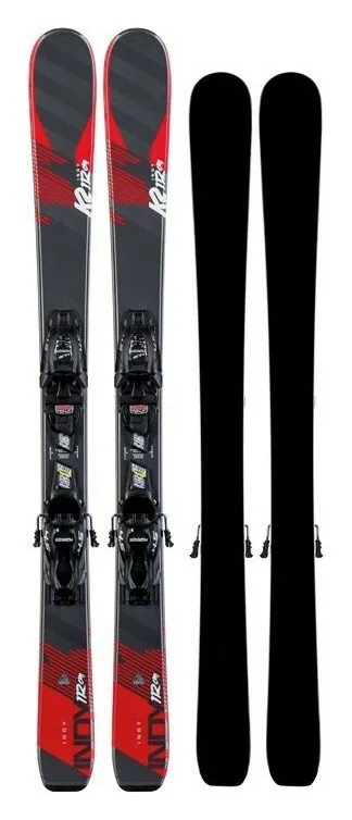 Лижі гірські комплект для підлітків K2 INDY 4.5+FDT JR 88см Grey/red/black (10D0808.109.1+10D1019.109.2) (124 см чорний, сірий, червоний)