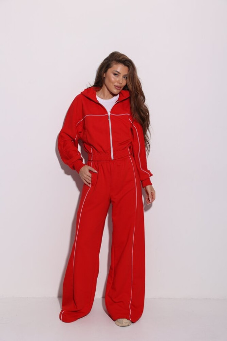 Костюм женский с карманами Slavni красный, Костюм Slavni Tenzi женский на молнии красный