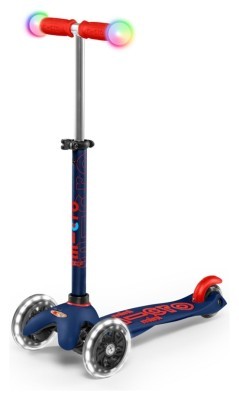 Самокат MICRO серии "Mini Deluxe Magic" - ТЕМНО-СИНИЙ (до 50 kg, 3-х колесный, свет)