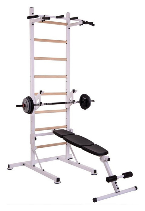 Шведська стінка-стійка пересувна з лавкою для преса Універсал Wood PRO L-2410