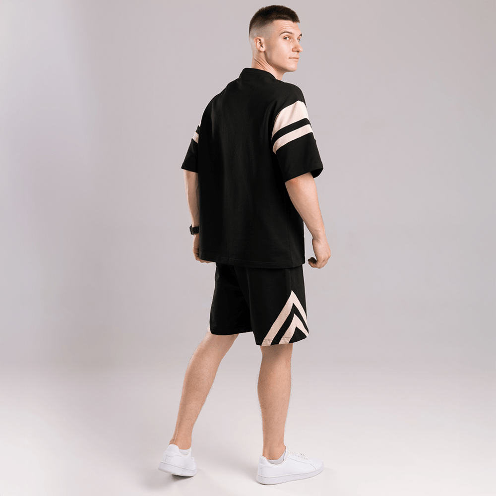 Чоловічий літній комплект шорти і футболка чорний вільного крою Pobedov Flow