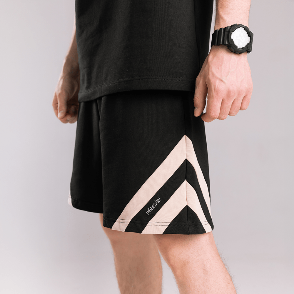 Чоловічий літній комплект шорти і футболка чорний вільного крою Pobedov Flow