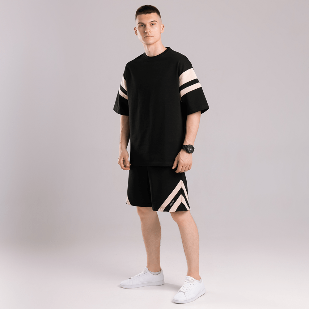 Чоловічий літній комплект шорти і футболка чорний вільного крою Pobedov Flow, укр, укр