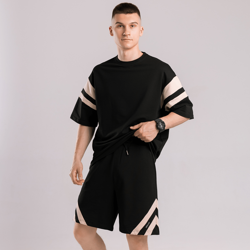 Чоловічий літній комплект шорти і футболка чорний вільного крою Pobedov Flow, укр, укр
