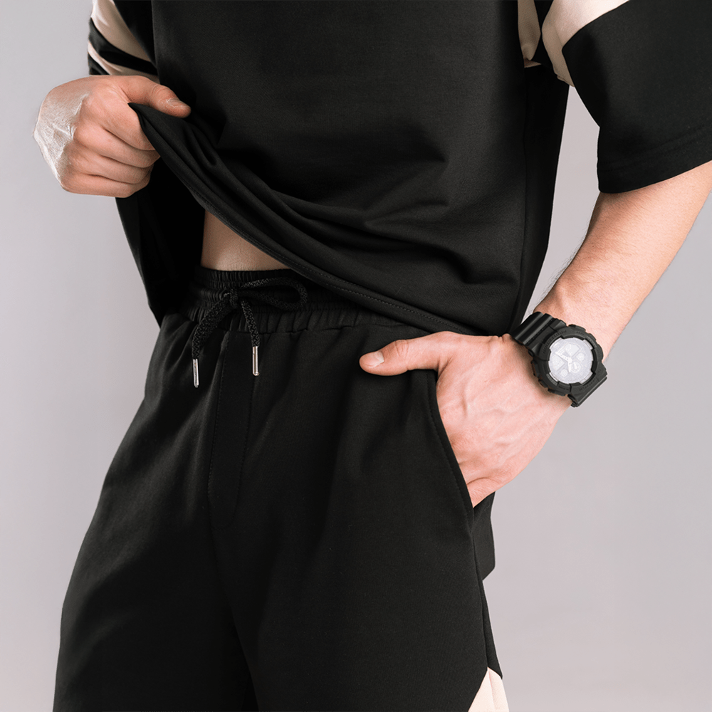 Чоловічий літній комплект шорти і футболка чорний вільного крою Pobedov Flow, укр, укр