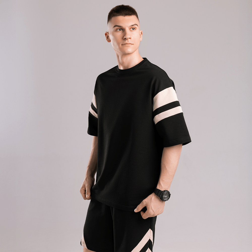 Чоловічий літній комплект шорти і футболка чорний вільного крою Pobedov Flow, укр, укр