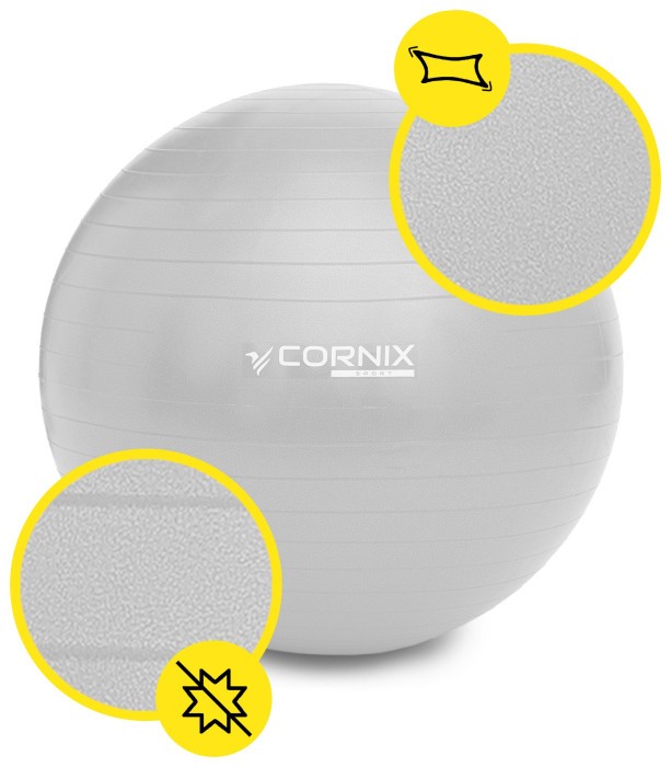 М'яч для фітнесу (фітбол) Cornix 85 см Anti-Burst XR-0368 Silver