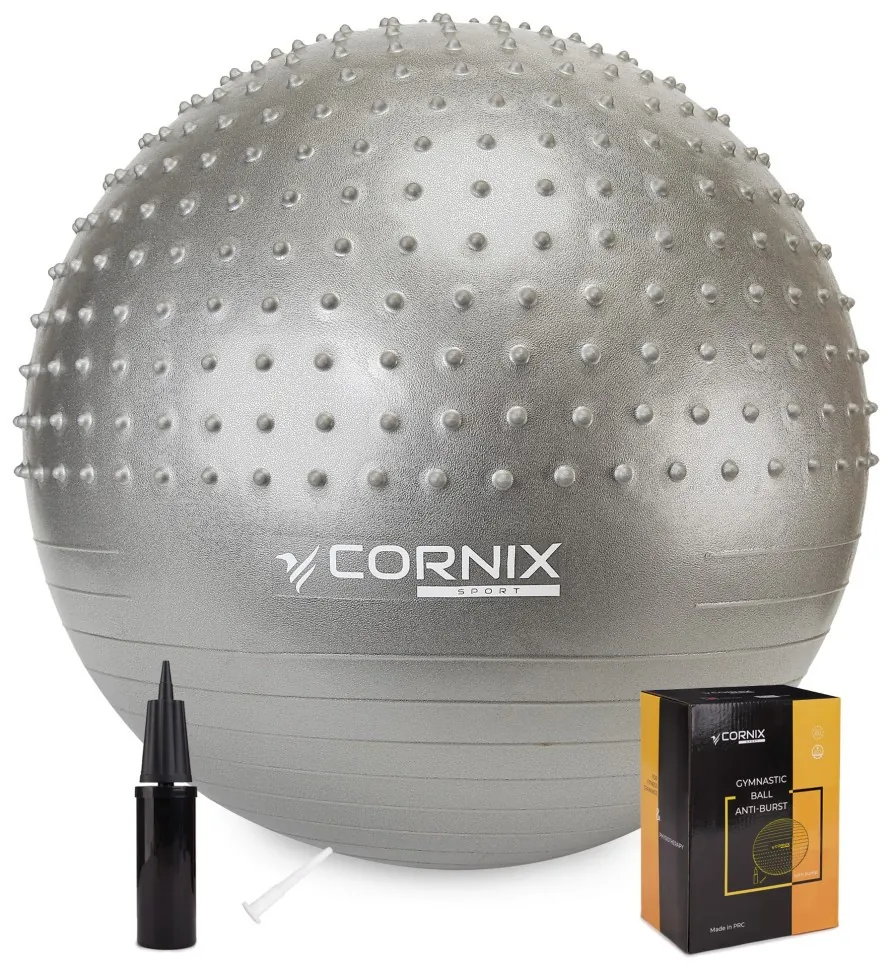 М'яч для фітнесу (фітбол) Cornix 55 см напівмасажний Anti-Burst XR-0463 Silver (LFXR-0463)