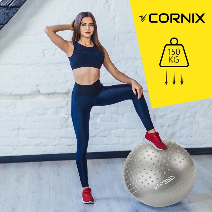 М'яч для фітнесу (фітбол) Cornix 55 см напівмасажний Anti-Burst XR-0463 Silver