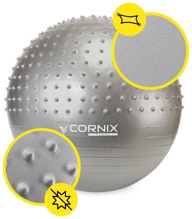 М'яч для фітнесу (фітбол) Cornix 55 см напівмасажний Anti-Burst XR-0463 Silver