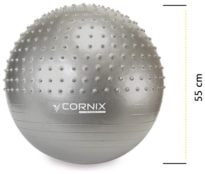 М'яч для фітнесу (фітбол) Cornix 55 см напівмасажний Anti-Burst XR-0463 Silver