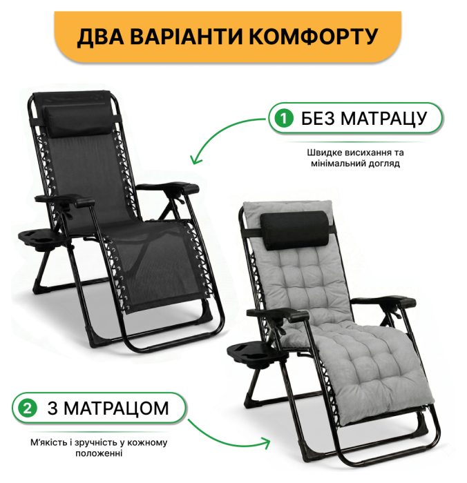 Раскладное кресло шезлонг LEOBRO Zero Gravity Premium Grey (LB-ZGC-K2-GRY)