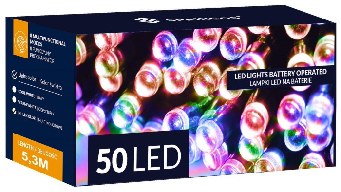 Гирлянда на батарейках Springos 5 м 50 LED 8 режимов CL4107 Mix