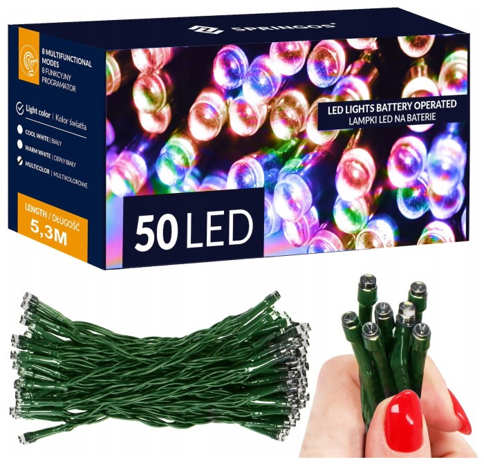 Гирлянда на батарейках Springos 5 м 50 LED 8 режимов CL4107 Mix