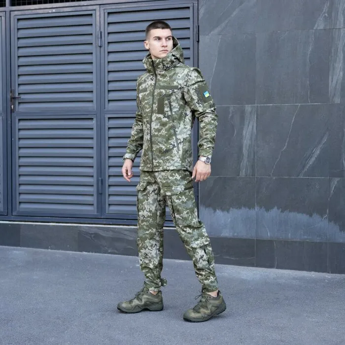 Куртка чоловіча демісезонна з капюшоном Піксель Pobedov Motive з липучками
