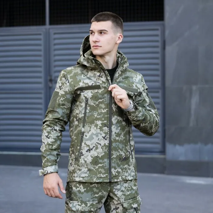 Куртка чоловіча демісезонна з капюшоном Піксель Pobedov Motive з липучками